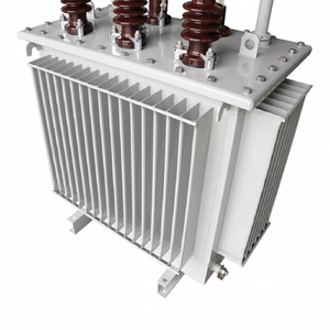 Front view of 100kVA 10kV to 0.4kV fully sealed oil immersed distribution transformer with corrugated tank