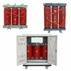 Multiple views of 1000kVA cast resin dry type transformer including protective metal enclosure configuration